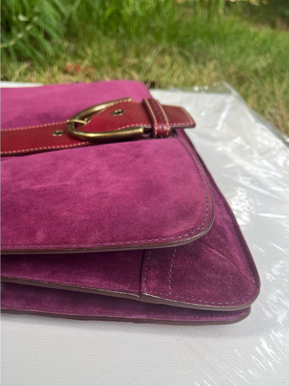 Vintage Y2K Coach Soho Suede Shoulder Flap - Style 9664 - Plum - Picture 10 of 16